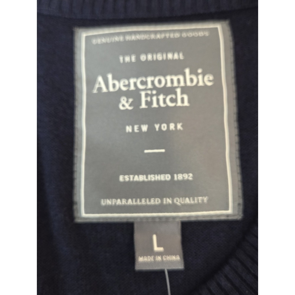 Abercrombie & Fitch Sweater Mens L Wool Mix V Neck Pullover Y2K Blue Preppy NEW - Picture 8 of 13